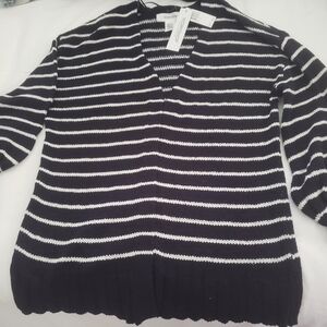 Workshop Republic Clothing Black and White Striped Cardigan
